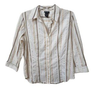 Rafaella Womens‎ Striped Button-Up Blouse Size 12 Beige & White